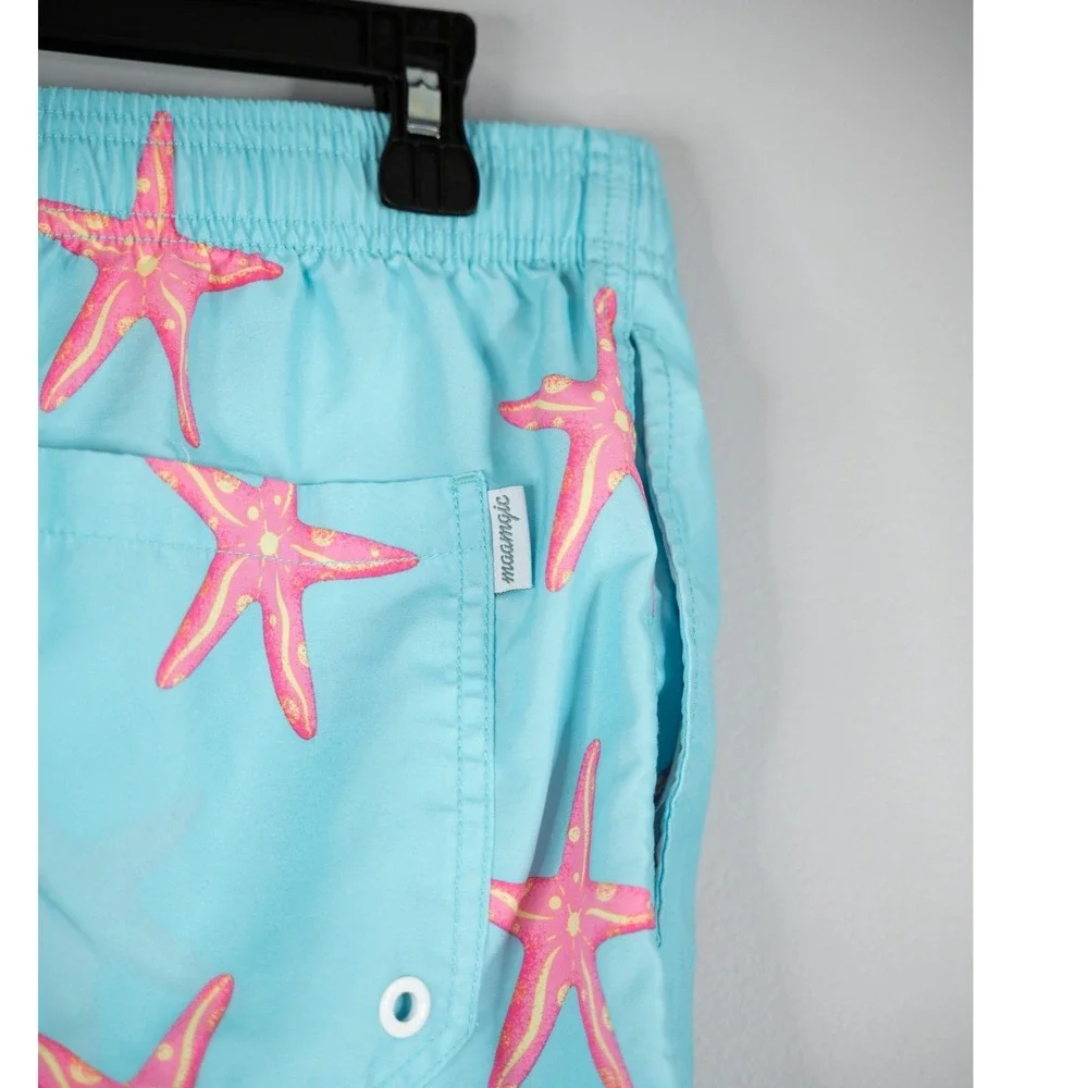 Maamgic Swim Trunks Mens Medium‎ Blue Starfish Excellent Quick Dry Mesh Lined